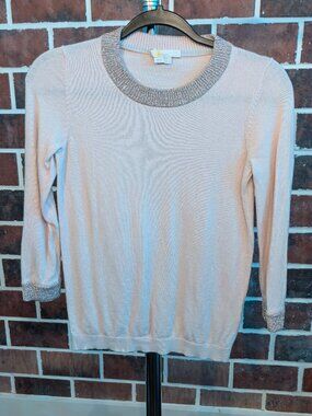 BODEN Pink Metallic Shimmer Trim Knit Sweater US 2